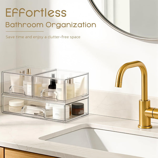 Clear Acrylic Stackable Storage Drawers for Bathroom, Kitchen, and Vanity