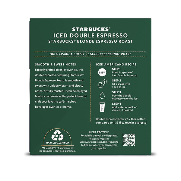 Starbucks Iced Blond Roast Coffee Pods for Nespresso Vertuo Machines, 32-count