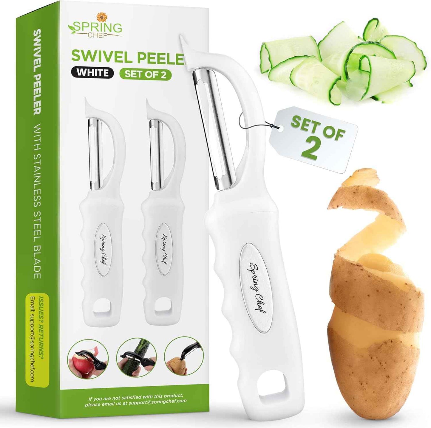 Spring Chef Premium Swivel Vegetable Peeler, Soft Grip Handle and Ultra Sharp Stainless Steel Blades - Perfect Kitchen Peeler For Veggie, Fruit, Potato, Carrot, Apple - Black