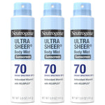 neutrogena ultra sheer body mist sunscreen spray, 3-pack, broad spectrum spf 70, non-greasy & water resistant