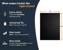 Oven Liners for Bottom of Oven - 2 Pack Large Heavy Duty Mats, 17”x25” Non-Stick Reusable Liner for Electric, Gas, Toaster Ovens, Grills - BPA & PFOA Free Kitchen Accessory to Keep Oven Clean (Black)