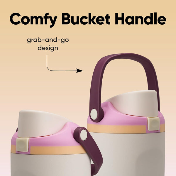 Insulated stainless steel water bottle with two-way spout and built-in straw