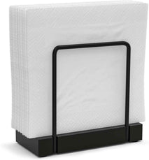 Wican Napkin Holder for Table, Bamboo Iron Standing Napkin Dispenser for Kitchen Dining Farmhouse Cocktail Picnic Bar Rustic Wood Holders for Paper Mail Bills Suitable for All Dining Room Decors Black