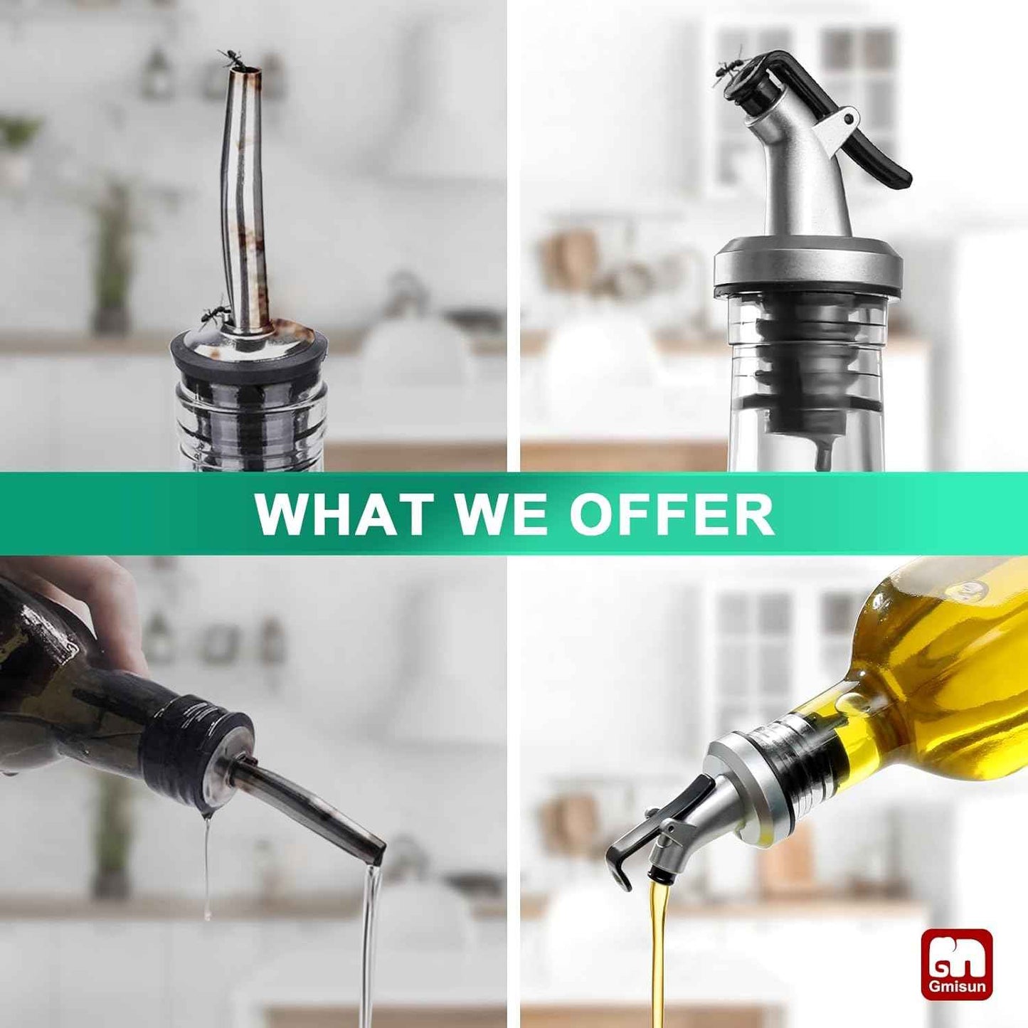 GMISUN Olive Oil Dispenser for Kitchen, 4 Pack 17 fl oz Glass Oil Dispensers Bottle, Cooking Soy Sauce Bottle Container Cruet with Plastic Pourer Spout, Funnel and Labels, Clear