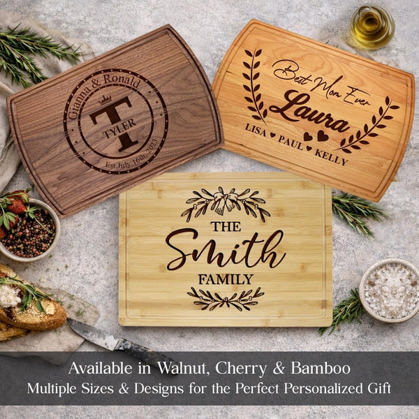 Personalized cutting board made from solid wood with deep laser engraving