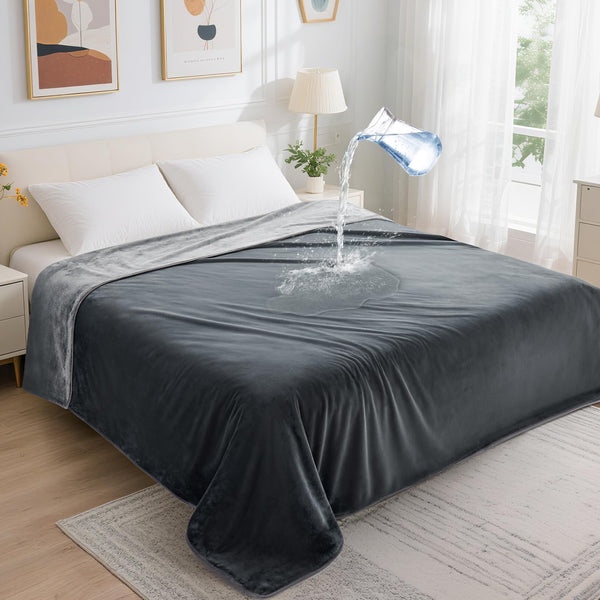loobani reversible waterproof twin bed blanket 60x80 soft flannel pet couch protector grey