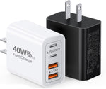 40W USB C Charger Cube, 2-Pack Fast Charging Block, 4-Port Power Adapter