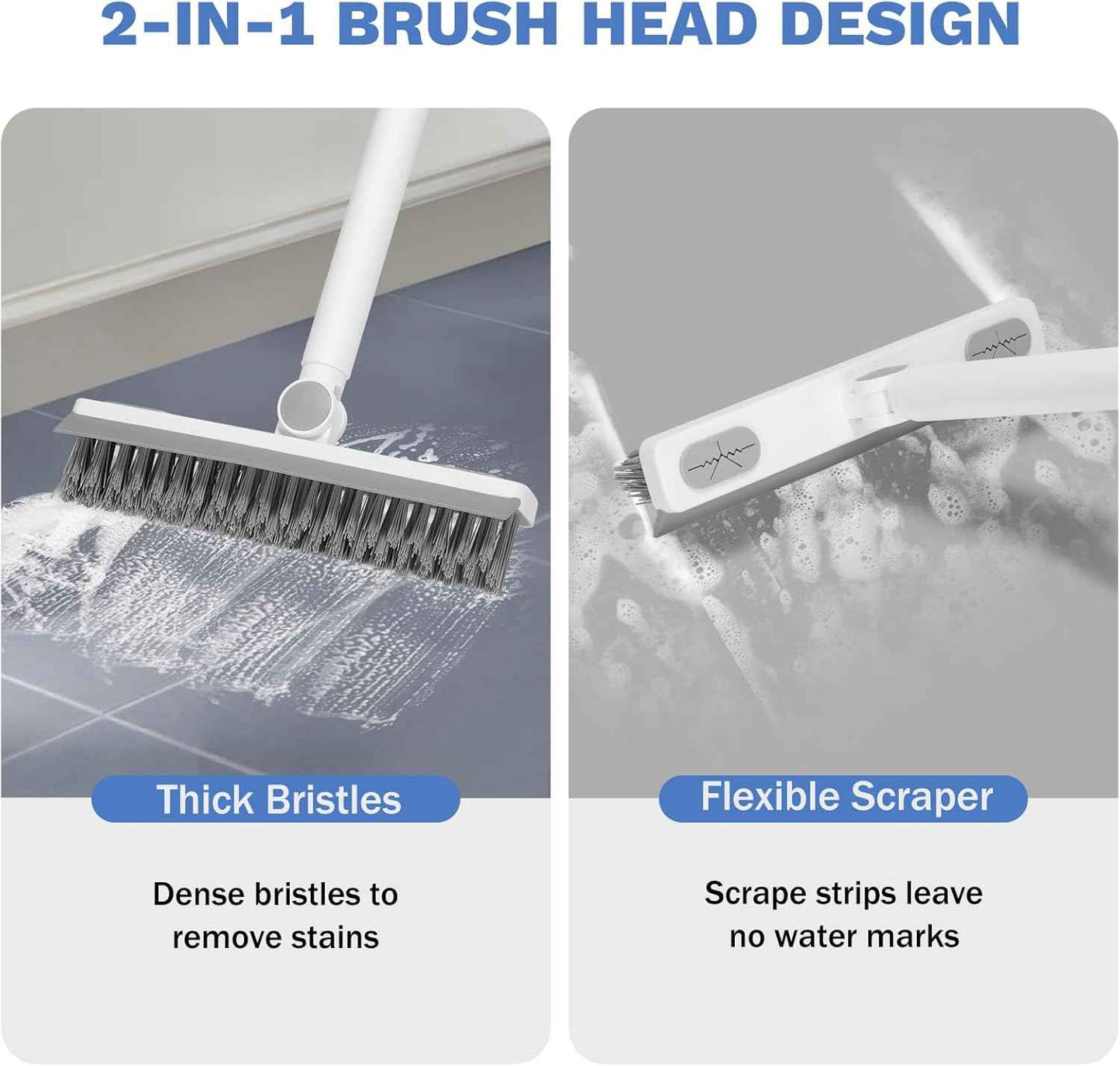 SetSail Grout Cleaner Brush with Long Handle, V-Shaped Floor Scrub Brush Swivel Grout Brush Stiff Bristle Floor Grout Scrubber for Bathroom, Tile Line, Crevice, Kitchen, Wall, Deck, Garage, White Grey