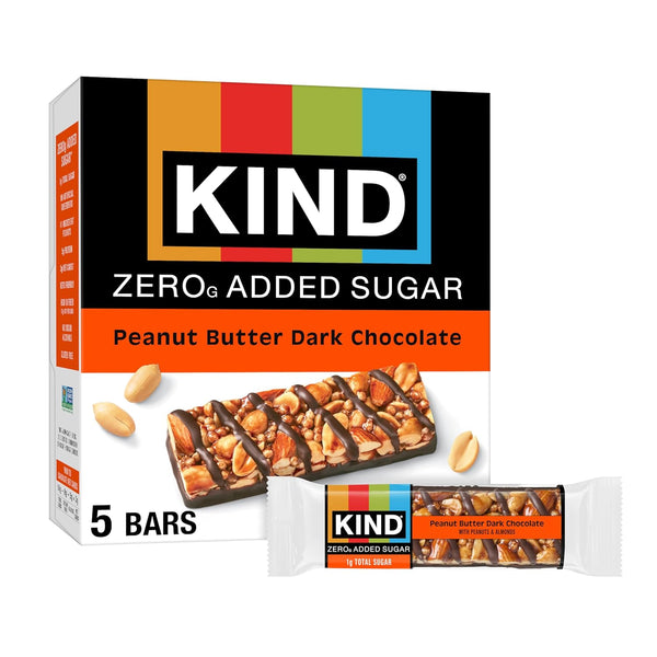 Kind Zero Added Sugar Snacks Bars, Dark Chocolate Nuts & Sea Salt, Gluten Free, High Fiber, Keto Snacks, 5g Protein, 5 Count