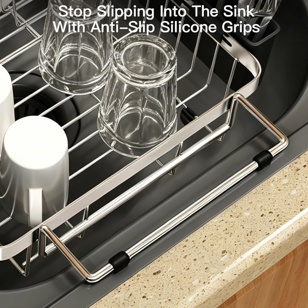 Stainless Steel Expandable Dish Drying Rack for Small Kitchen Counters