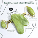 BAIMEI IcyMe Green Jade Gua Sha and Face Roller Set for Puffiness and Redness Reduction, Self Care Gift