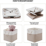 11 x 11 inch cube storage bins, 6 pack large collapsible fabric storage bin with ropes