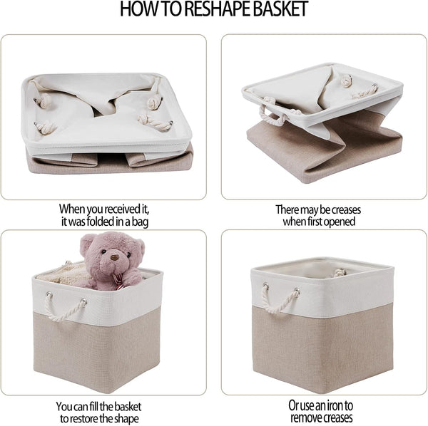 11 x 11 inch cube storage bins, 6 pack large collapsible fabric storage bin with ropes