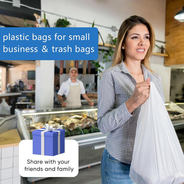 Plastic Bags - 100 Pack (11.5'x 6.5" x 21') with Handles for Small Business, Restaurants, Grocery & Trash