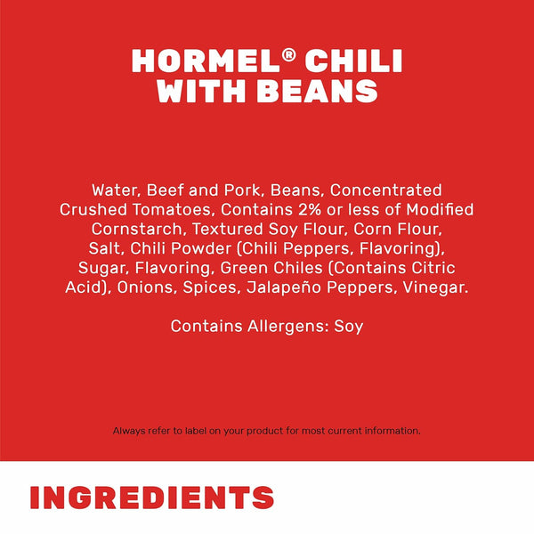 Hormel Chili With Beans - 15 Oz (8 Pack), Classic Beef, Gluten Free, No Artificial Ingredients