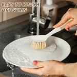 Bamboo Dish Scrubber Brush Set - 4 Pack with Built-in Scraper for Pots, Sinks