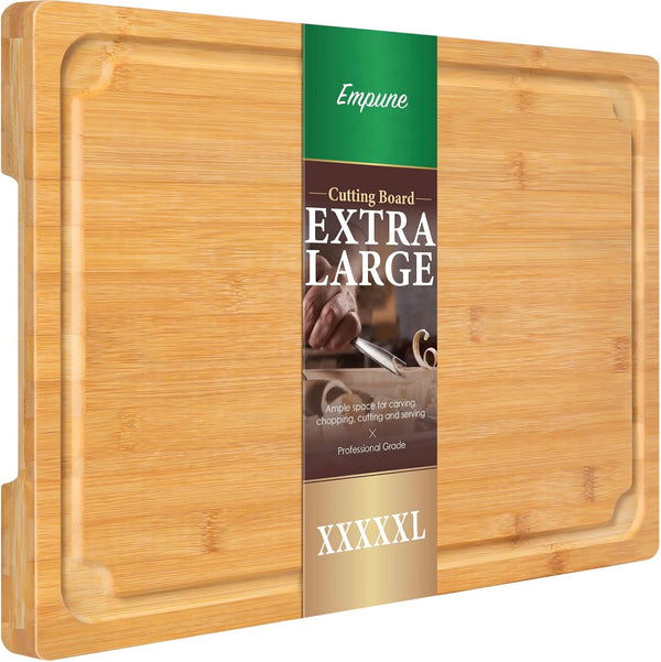 Extra Large Bamboo Cutting Board with Juice Groove and Handles for Kitchen