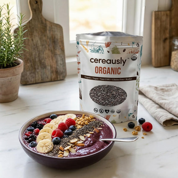 Organic Black Chia Seeds 4 lb Bulk – High Fiber Omega-3 Superfood, Non-GMO, Gluten Free, Vegan, Kosher, Whole Chia Seeds for Smoothies, Chia Pudding, Overnight Oats & Baking – Cereausly