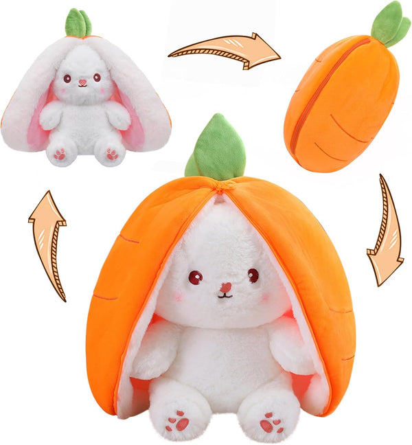 miaodam strawberry bunny reversible cuddle bunny plush zipper transformed rabbit toy