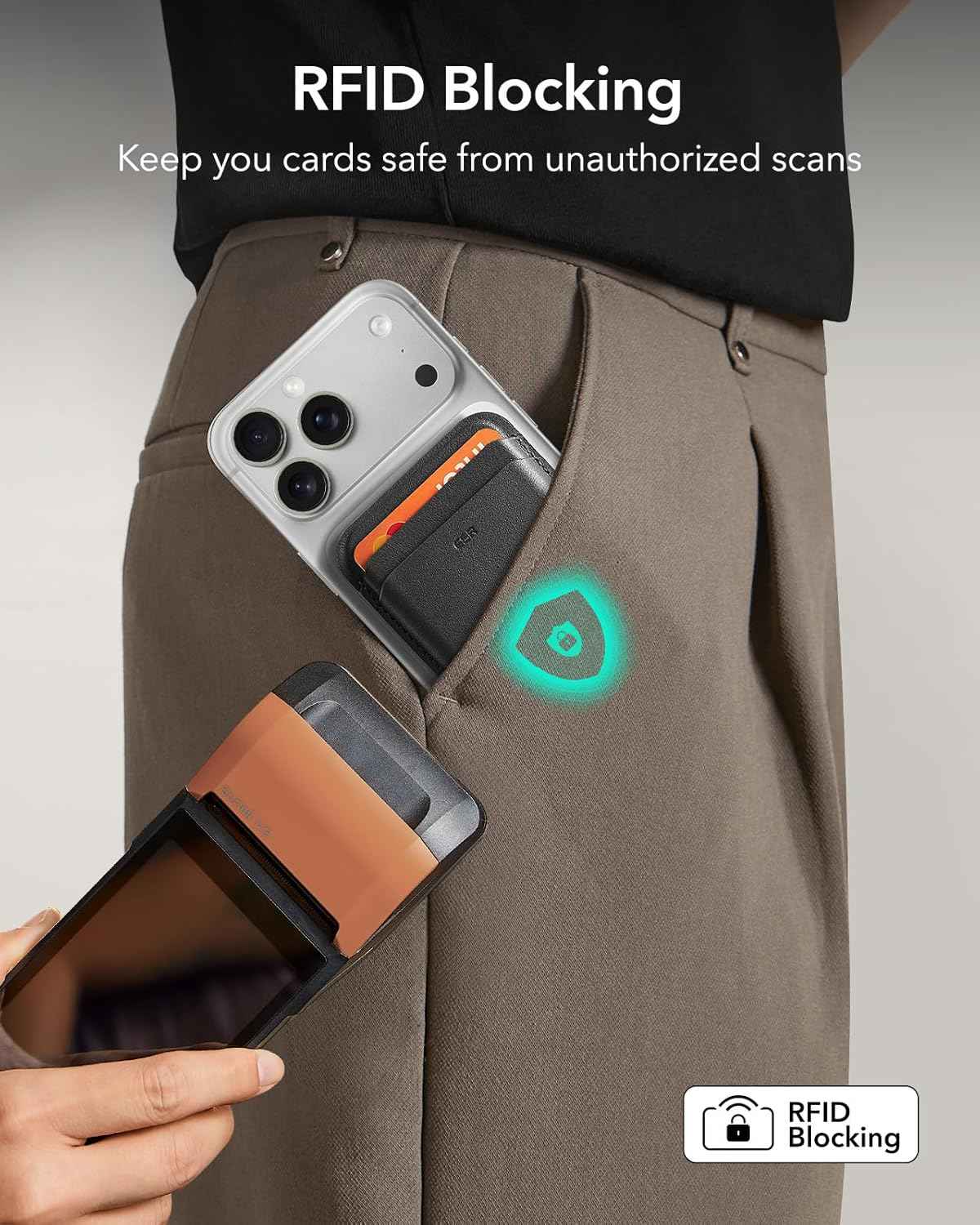 ESR for MagSafe Wallet, 5-Card Holder With RFID Blocking, MagSafe Sticker Included, Slim Magnetic Wallet for iPhone 17/16/15/14/13/12 Series and Selected Samsung Devices, Not for 13/12 Mini, Black