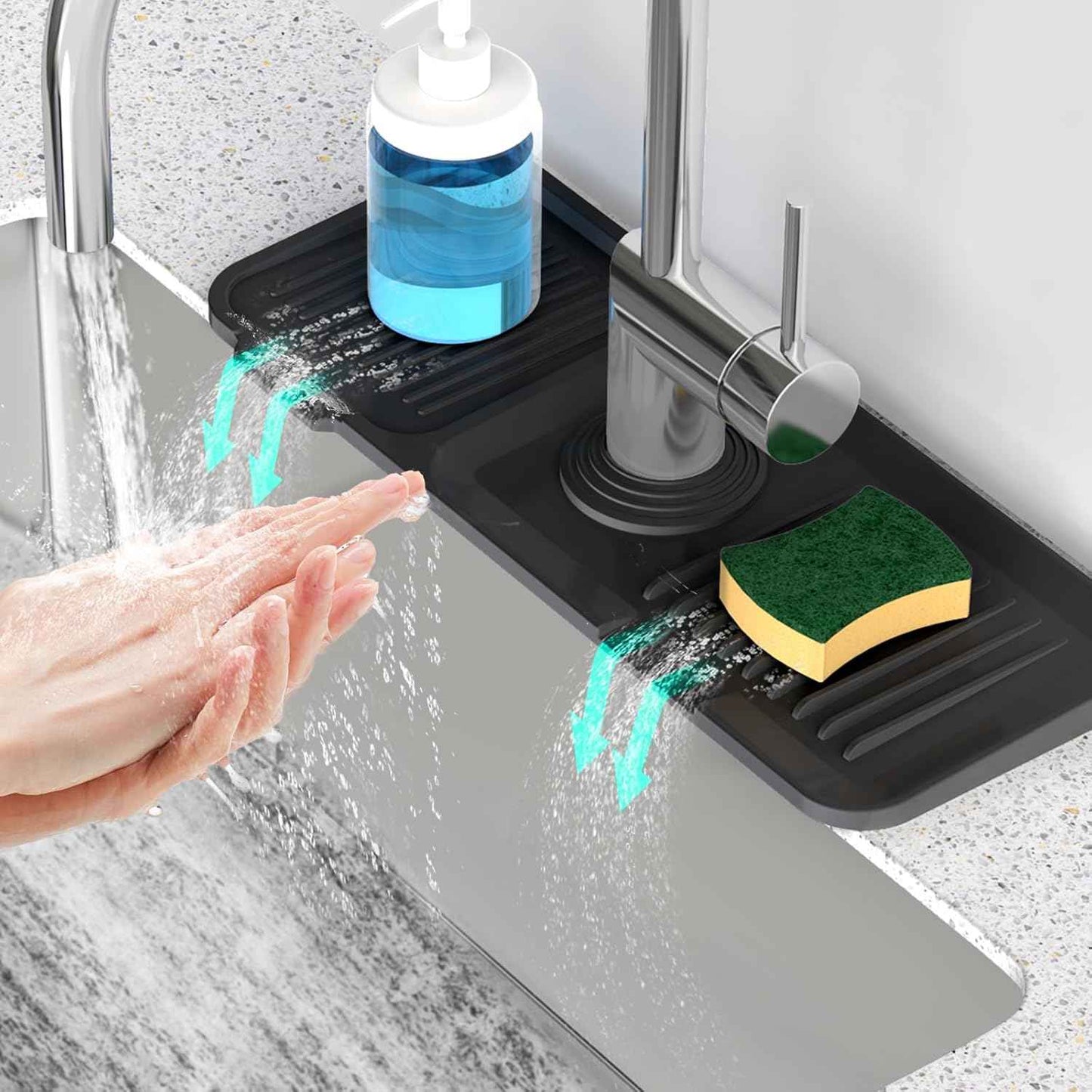 24 Inch Longer Faucet Mat for Kitchen Sink, 5° Slope Fast Self-draining, Kitchen Sink Splash Guard Silicone Sink Faucet Mat Splash Guard Kitchen Sink Area Tidy Splash Faucet Guard Draining Mat