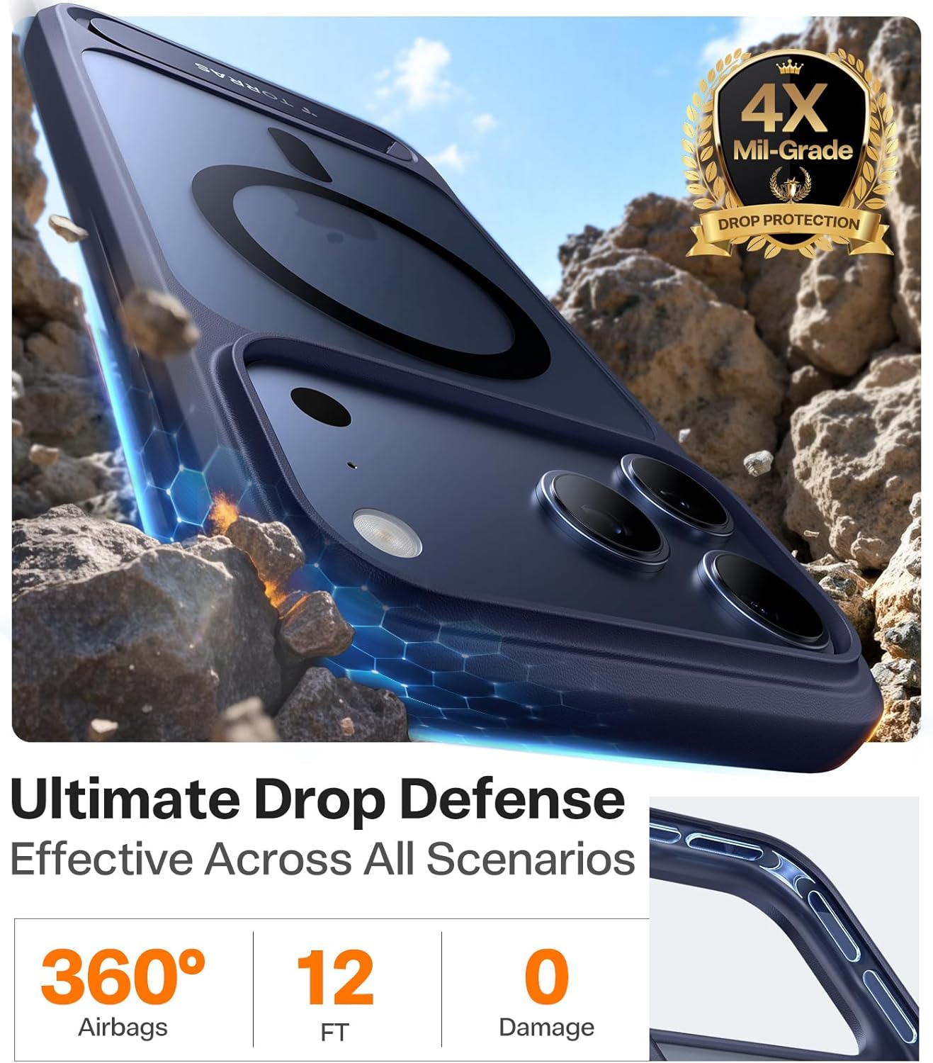 TORRAS Strong Magnetic & Seamless Stand for iPhone 17 Pro Max Case, Fit for MagSafe, Military Grade Drop Protection, Adjustable Kickstand Slim for iPhone 17 Pro Max Case Translucent Matte Deep Blue - Rayz Mart