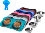 hubulk pet dog bowls 2 stainless steel no spill non skid silicone mat pet food scoop water feeder for small medium large dogs cats