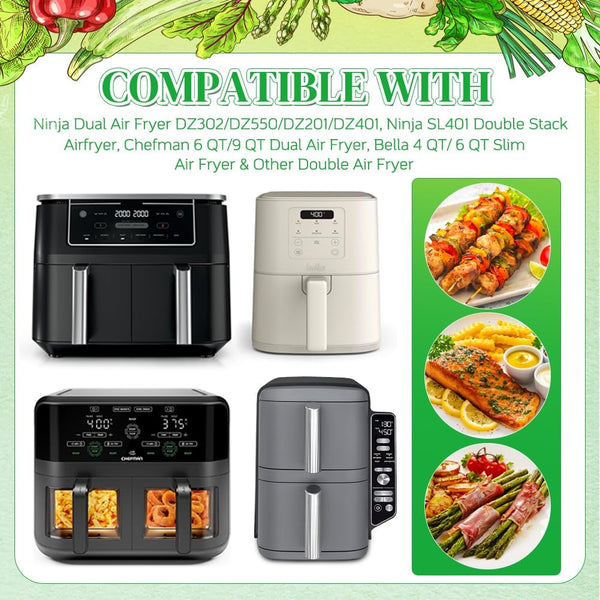 BYKITCHEN 300PCS Air Fryer Liners for Ninja Dual Airfryer, Rectangle Disposable Air Fryer Parchment Paper Compatible with Ninja DZ201/ DZ401/ DZ550, Bella Slim Airfryer &More, Air Fryer Accessories