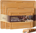 Bamboo cutting board set for kitchen, 3 piece extra thick with juice groove