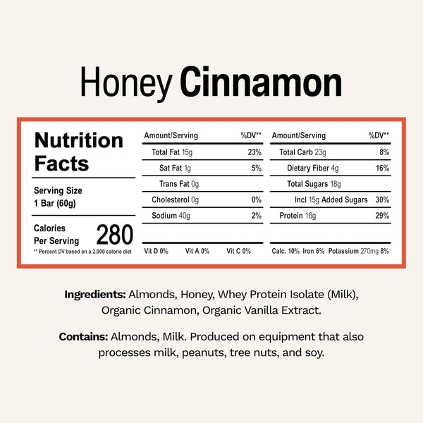 Rise Whey Protein Bars - Honey Cinnamon, 18g Protein, Gluten-Free, Soy-Free