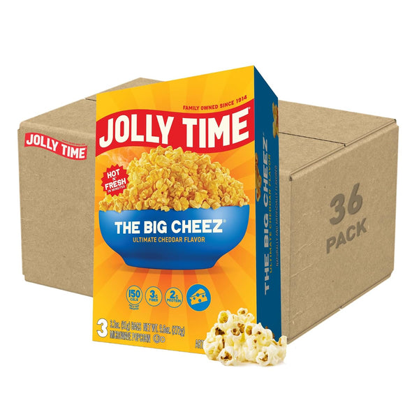 Jolly Time The Big Cheez Cheddar Cheese Microwave Popcorn 3.2oz Sharing Bag 3 Bags Per Carton