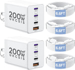 2 Pack 200W USB C Charger Block, Foldable 4-Port GaN5 Super Fast Charger USB C, Dual 65W Type C Charging Block, Laptop Fast Charging Adapter for MacBook Pro/Air, iPad, iPhone, Samsung Galaxy Black