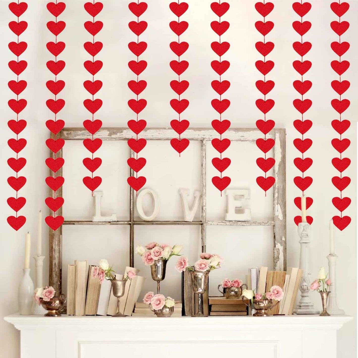 72 Red Hearts Felt Garland - NO DIY - Valentines Red Heart Hanging String Garland - Valentines Decor - Valentine Decorations - Valentines Wedding Anniversary Birthday Party Supplies