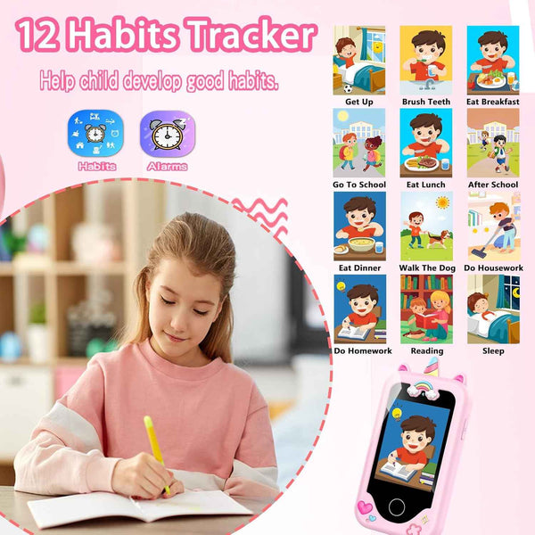WEOLULI Kids Smart Phone with Dual Camera, Game & Music Player, Toddler Learning Play Toy Cell Phone, Gifts for Girls, Christmas, Birthday, Age 3-10, Light Pink