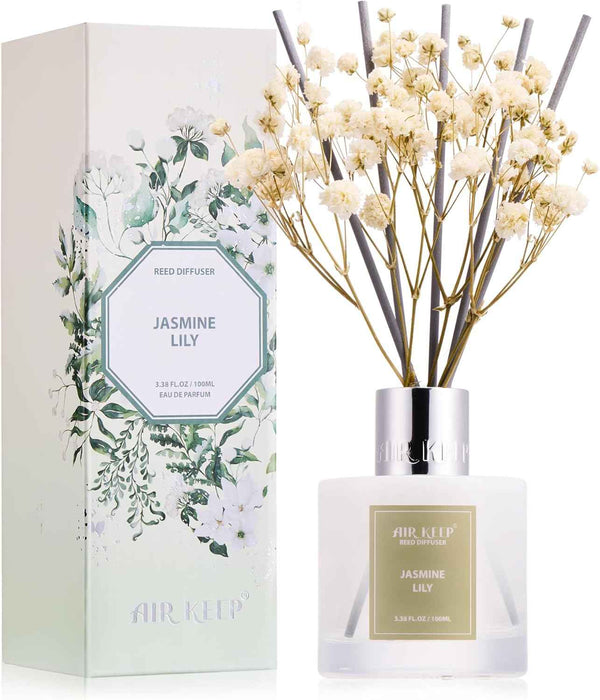 Airkeep Reed Diffuser Set,3.38 fl oz (100 ml) - Clean Linen Oil Diffusers with 8 Reed Sticks,Home Fragrance Reed Diffuser for Bathroom Shelf Decor