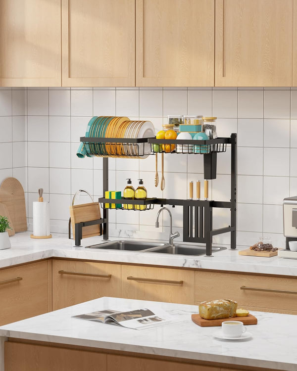 Sakugi Over The Sink Dish Drying Rack with Adjustable 2 Tier Capacity