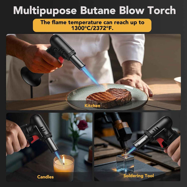 Sondiko Butane Torch Lighter with Fuel Gauge, Refillable Soldering Torch with Adjustable Flame for Welding, Resin Art, Industrial(Butane Gas Not Included)