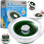 Upgraded 3in1 Kitchen Sink Drain Strainer & Sink Stopper, Stainless Steel Kitchen Drain Plug & Sink Installation Parts with Anti-Clogging Basket, Fit US Standard 3-1/2'' Sink Drain Hole, Silver