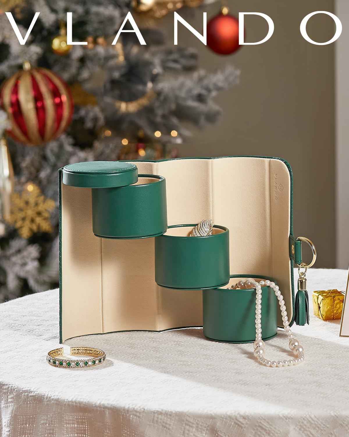 Vlando Wedding Gifts for Women, Travel Jewelry Box, Bridal Shower Gifts, Bridesmaid Gifts for Wedding Day Bride Gifts, Bridesmaid Proposal Gifts, Travel Jewelry Organizer - Green