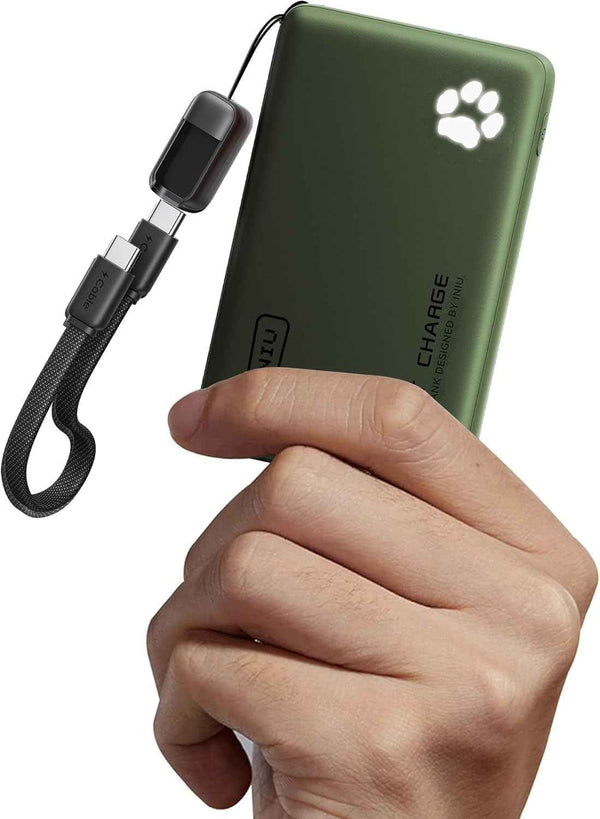 INIU Portable Charger, Ultra Slim 45W Fast Charging with Attached USB C Cable, Flight-Safe 10000mAh PD Power Bank Battery Pack, Travel Essential Phone Powerbank for iPhone 17 16 Samsung S25 Google etc