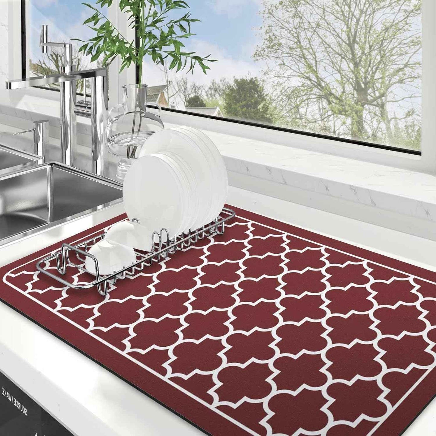 WISELIFE Dish Drying Mat Super Absorbent Drying Mat Large Dish Drying Mats for Kitchen Counter Easy Clean Dish Mat Kitchen Drying Mat15"x 18" Stylish Grey