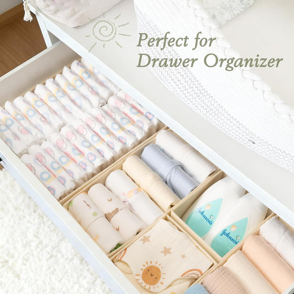 18-piece drawer organizer set for baby clothes and nursery storage