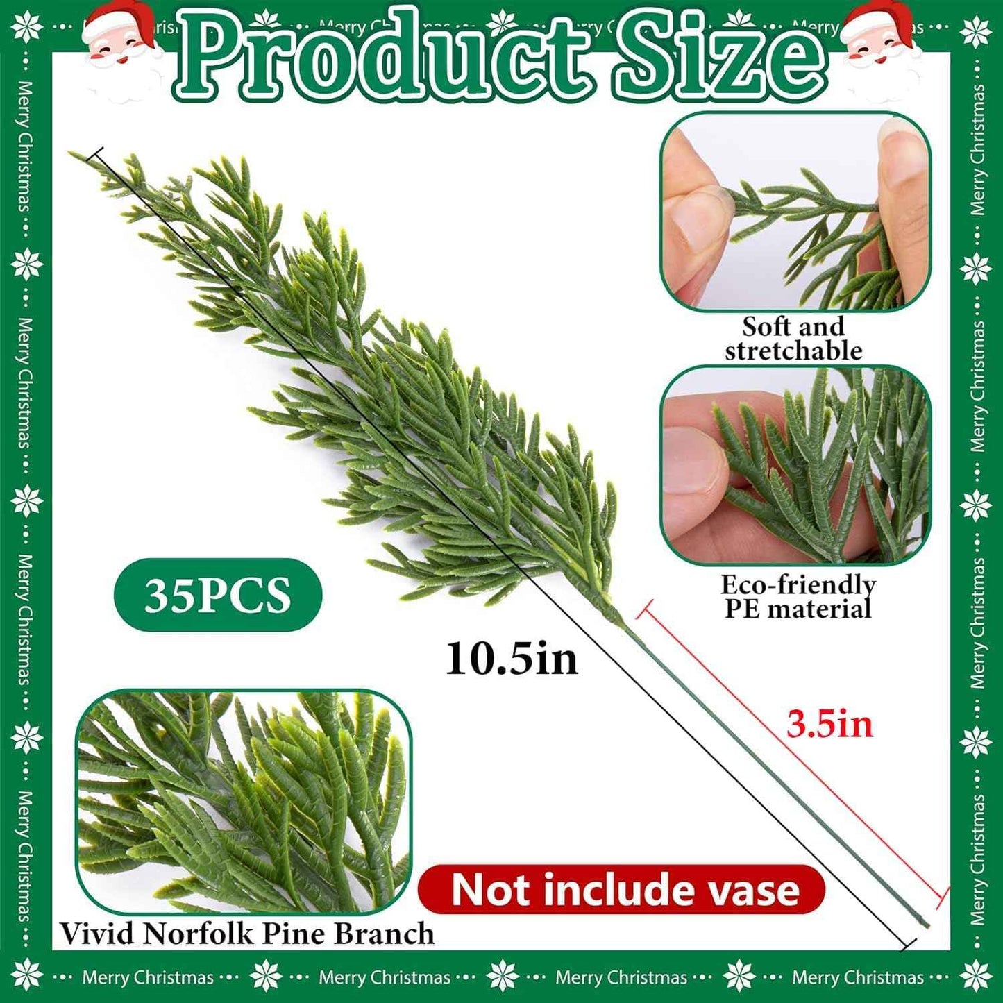 Watayo 45 Pcs Christmas Artificial Pine Branches with Red Berry Stems, 10.5" Faux Evergreen Norfolk Pine Cypress Leaves Stems, Fake Foliage Pine Needles Picks for DIY Craft Garland Home Decor