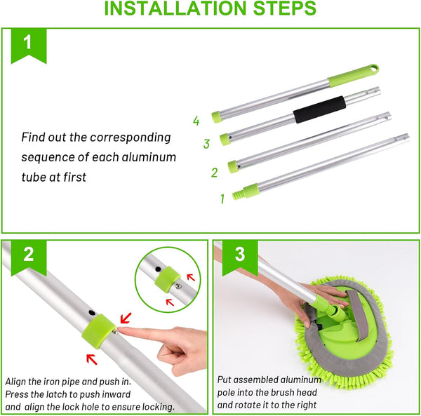62" Adjustable Length Car Wash Brush Kit with Long Handle Microfiber Car Cleaning Supplies