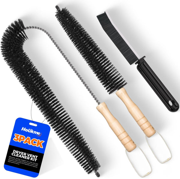 Holikme 3 Pcs Dryer Vent Cleaner Kit, 304 Stainless Steel Replacement Lint Brush for Clothes Dryer Vent Trap, Cleaning Brush & Flexible Crevice Tool