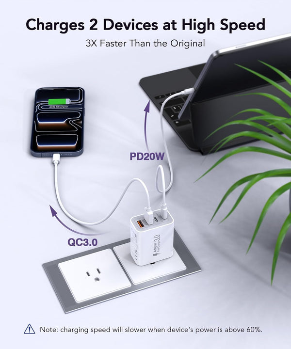 40W USB C Charger Block, 4-Port Fast Charging Brick for iPhone and Samsung Devices