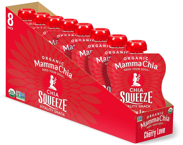 Mammachia Organic Chia Squeeze Vitality Snack, Wild Raspberry, No Added Sugar, Vegan Friendly, Kosher, USDA Certified Organic, Gluten Free & Non-GMO, 4 Count, 14 Ounce (Pack of 6)
