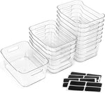 12-pack clear plastic storage bins for organizing and labeling
