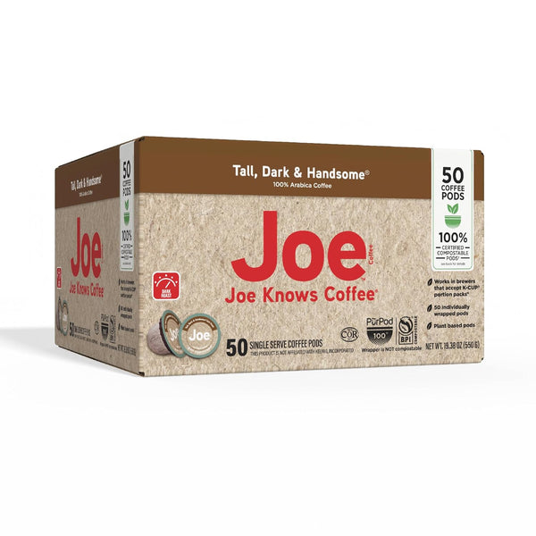 Joe Knows Coffee Tall Dark Handsome 50 Count Compostable Dark Roast Coffee Pods