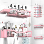 Shower Caddy Adhesive Shower Organizer 7-Pack, Rustproof Stainless Steel Bathroom Shelves, Large Capacity No-Drill Rack Storage Accessories with Soap Dish Toothbrush Holder &24 Hooks Home Decor